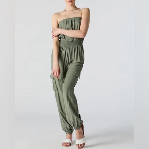 007 GREEN STRAPLESS CARGO JUMPSUIT - SMALL - Picture 2 of 3